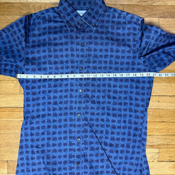 Ledbury Mens Blue Artistic Pattern Long Sleeve Button Down Shirt Size 15.5 - Picture 6 of 8
